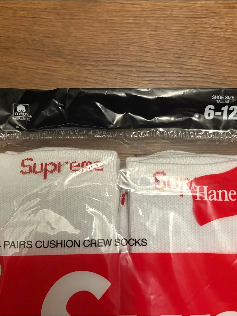 Supreme White Crew Socks with Red Logo - 4 Pack